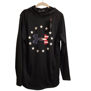 NWT Under Armour Black American Flag Logo Fitted Hoodie
